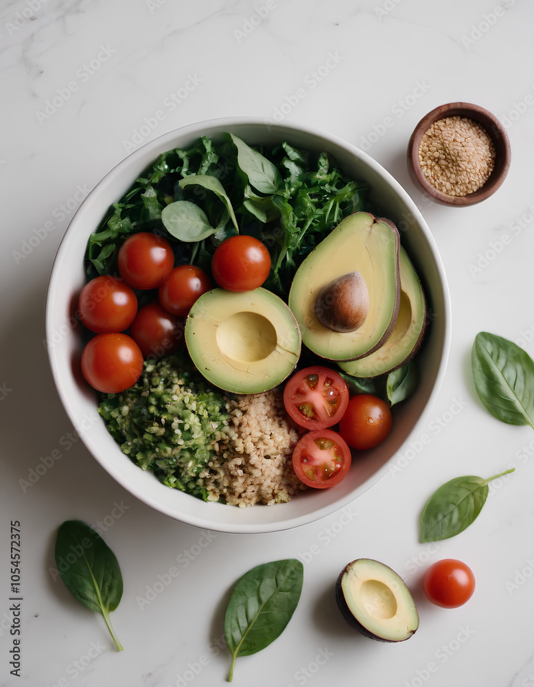 Healthy Food Bowl with Fresh Ingredients on White Background for Nutrition and Wellness