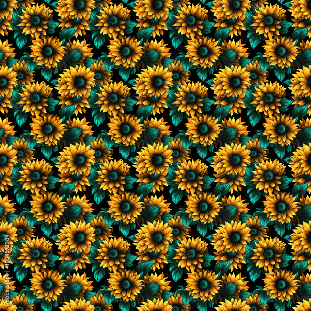 Neon Sunflower Seamless Pattern with Vibrant Yellow and Teal Flowers Neon Sunflower Seamless Pattern with Vibrant Yellow and Teal Flowers