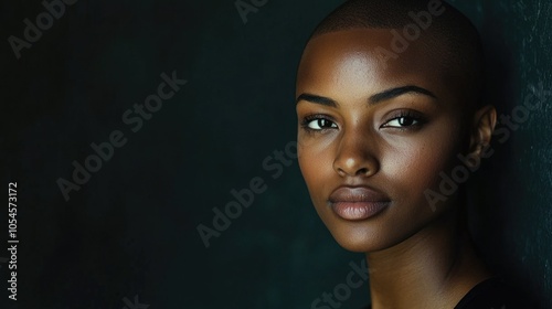 Portrait of a dark-skinned woman suffering from cancer after severe hair loss due to chemotherapy treatment