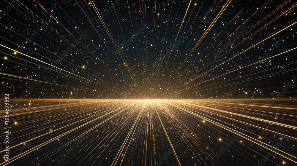 Radiant golden lines shine against a dark backdrop, offering an elegant presentation setting enriched with a beautiful bokeh effect Radiant golden lines shine against a dark backdrop, offering an elegant presentation setting enriched with a beautiful bokeh effect