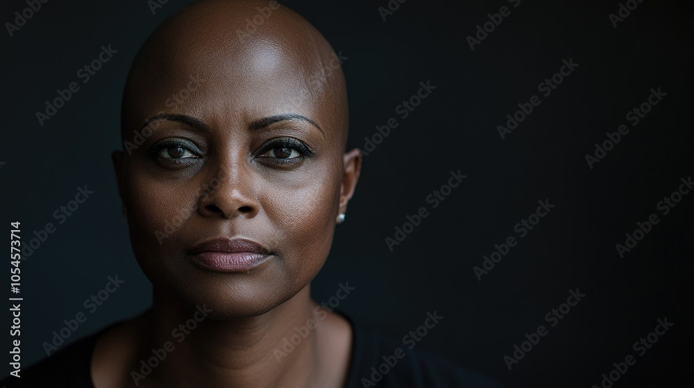 Portrait of a dark-skinned woman suffering from cancer after severe hair loss due to chemotherapy treatment Portrait of a dark-skinned woman suffering from cancer after severe hair loss due to chemotherapy treatment