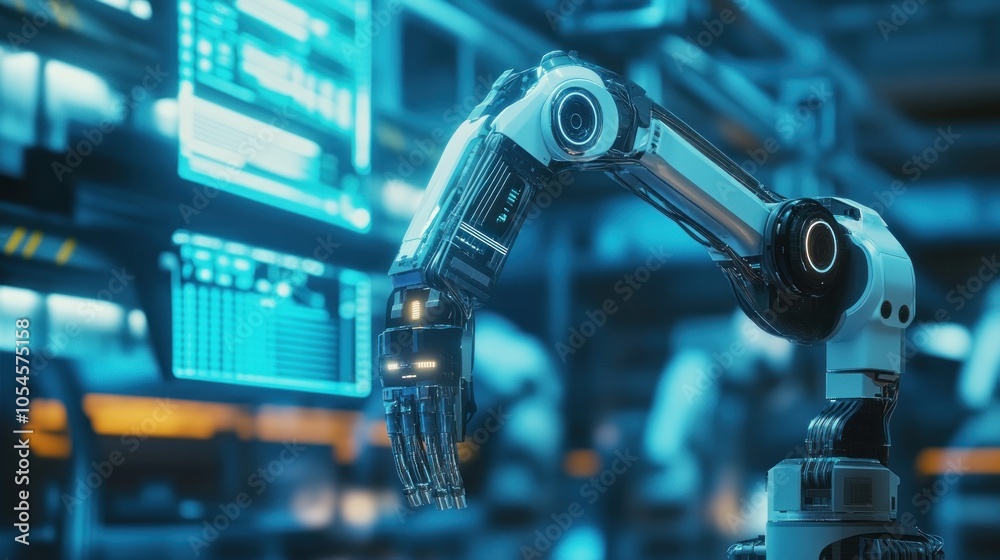 Robotic Arm in a Futuristic Factory Robotic Arm in a Futuristic Factory