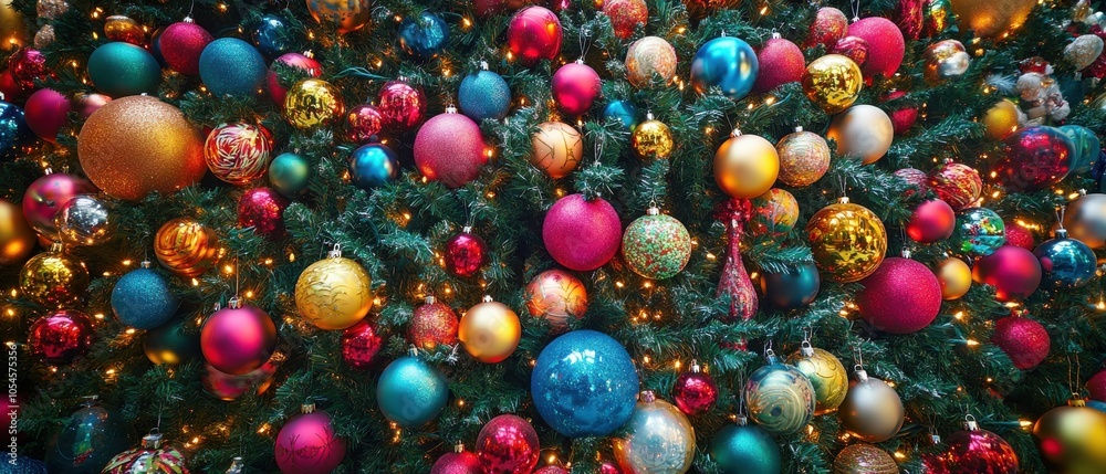 Huge Christmas tree with glittering ornaments and soft, creating a festive and warm holiday atmosphere. Massive Christmas tree decorated with vibrant ornamental balls and glowing bokeh lights. Huge Christmas tree with glittering ornaments and soft, creating a festive and warm holiday atmosphere. Massive Christmas tree decorated with vibrant ornamental balls and glowing bokeh lights.