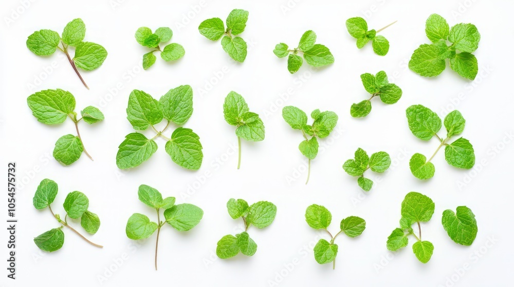 Fresh Green Herbs Collection on White Background Fresh Green Herbs Collection on White Background