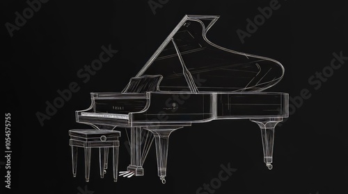 Elegant Transparent Grand Piano on Black Background
