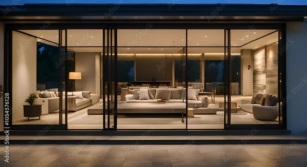 Home facade with sliding glass doors 4K Home facade with sliding glass doors 4K