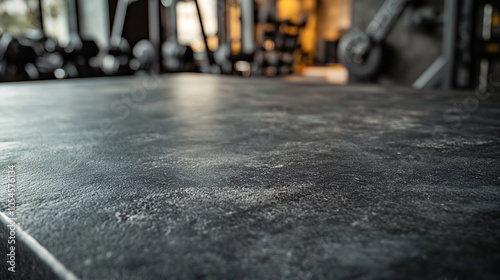 Wallpaper Mural Dark concrete countertop on a gym background with equipment in the distance. Simple product mockup for sports-related goods. Horizontal social media banner with copy space Torontodigital.ca