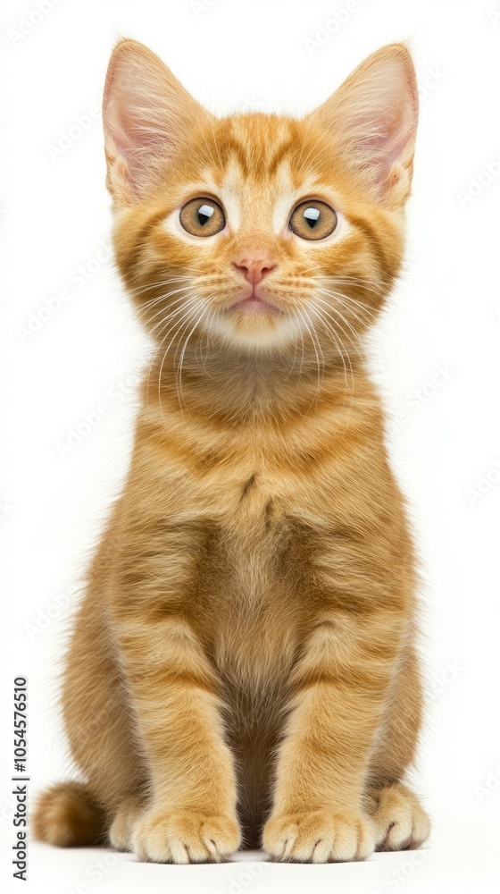 Cute Orange Tabby Kitten with Big Eyes Against White Background Cute Orange Tabby Kitten with Big Eyes Against White Background
