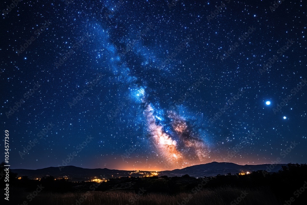 Starry night sky with a bright milky and a bright star Starry night sky with a bright milky and a bright star