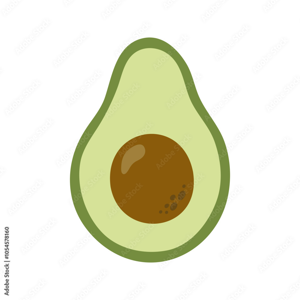 Summer green half of avocado with seed. Hand drawn cartoon fruit illustration. Summer green half of avocado with seed. Hand drawn cartoon fruit illustration.