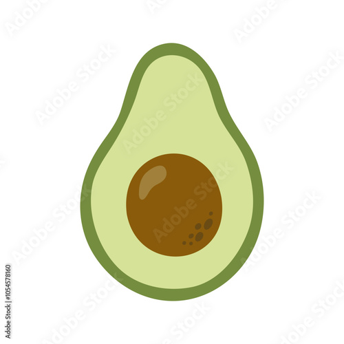 Summer green half of avocado with seed. Hand drawn cartoon fruit illustration.