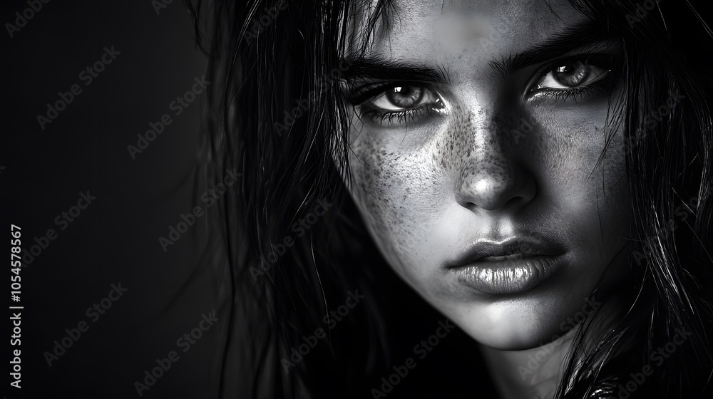 A dramatic portrait that highlights the models emotions black and white A dramatic portrait that highlights the models emotions black and white