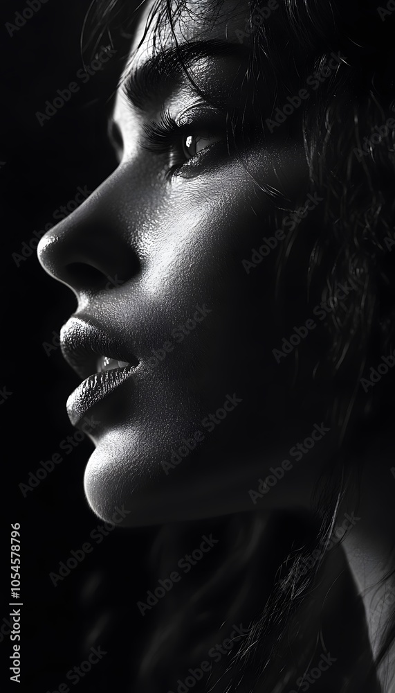 A dramatic portrait that highlights the models emotions black and white A dramatic portrait that highlights the models emotions black and white