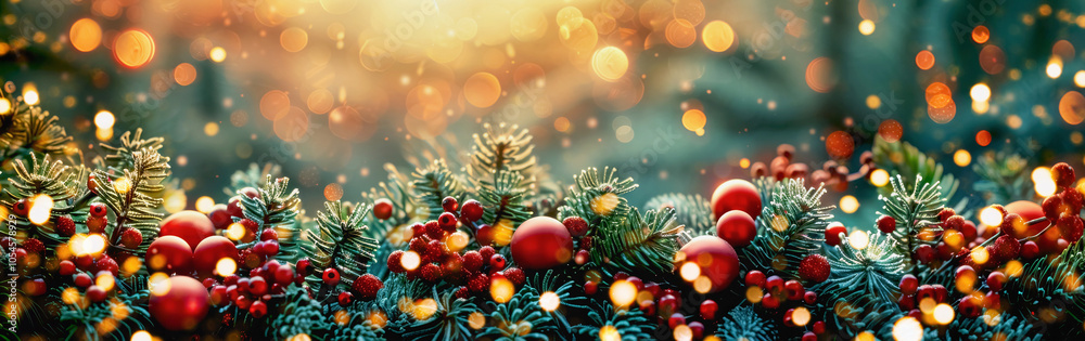 Festive red and green Christmas background ideal for advertising messages Festive red and green Christmas background ideal for advertising messages