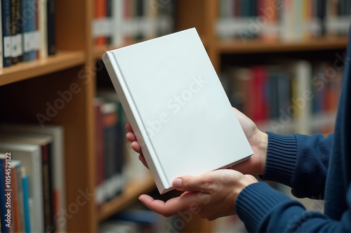 Person Holding a Mockup Book in Library
