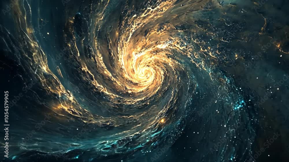 A swirling galaxy with a bright, golden core, seen from a distant point in space A swirling galaxy with a bright, golden core, seen from a distant point in space