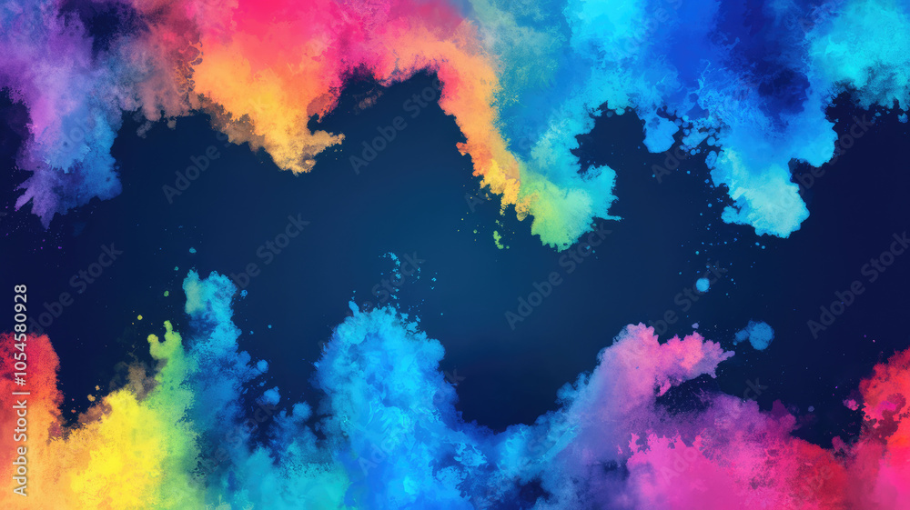A vibrant explosion of color with swirling patterns of pink, orange, blue, and purple against a deep navy background, creating a dynamic and energetic visual effect. A vibrant explosion of color with swirling patterns of pink, orange, blue, and purple against a deep navy background, creating a dynamic and energetic visual effect.