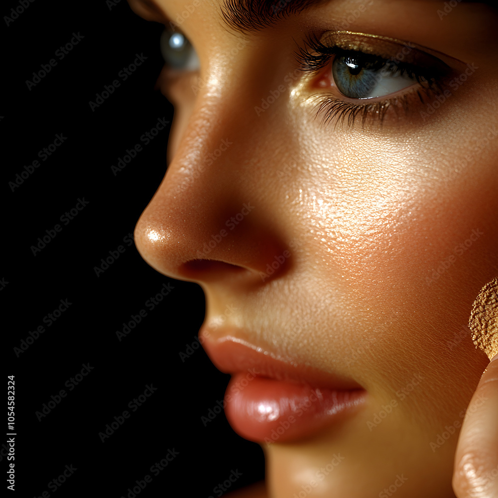 Naklejka premium Elegant Beauty Portrait with Glamorous Makeup and Glowing Skin Featuring a Charming Expression