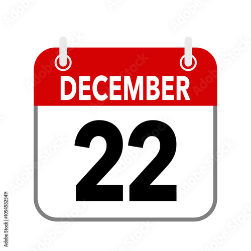 22 December, calendar icon isolated on white background.