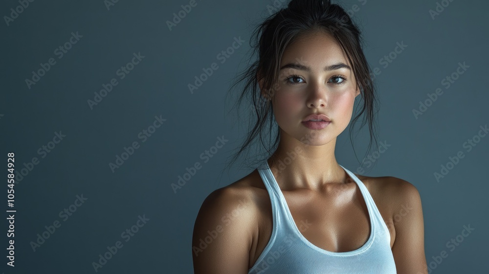 Beautiful woman in white T-shirt Female breast dark background Beautiful woman in white T-shirt Female breast dark background