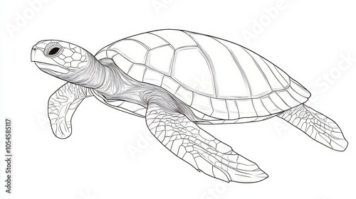 Detailed Line Drawing of a Sea Turtle