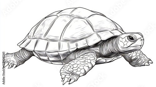Detailed Black and White Sketch of a Turtle