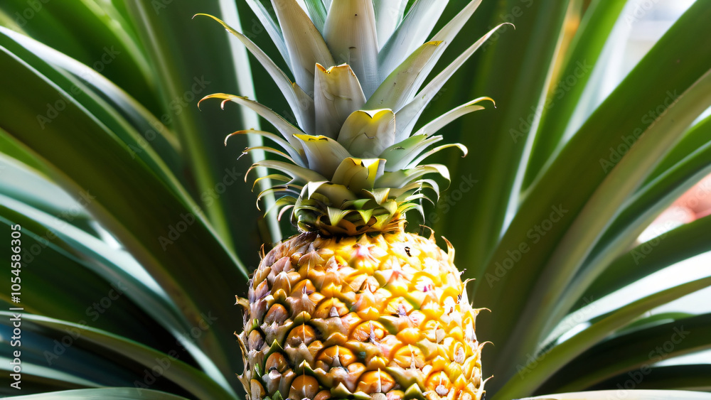 Obraz premium pineapple with leaves in background