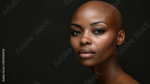 Portrait of a dark-skinned woman suffering from cancer after severe hair loss due to chemotherapy treatment