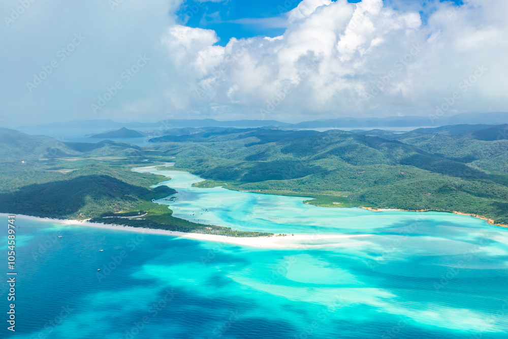 Whitehaven Beach and Hill inlet. Whitsundays Queensland Australia, Airlie Beach.
