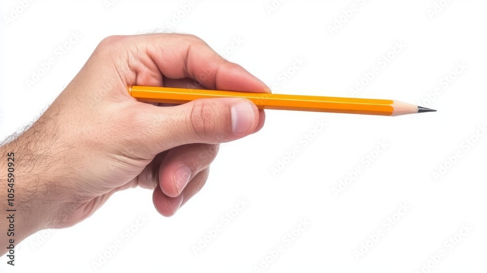 Hand Holding a Yellow Pencil Against a White Background Hand Holding a Yellow Pencil Against a White Background