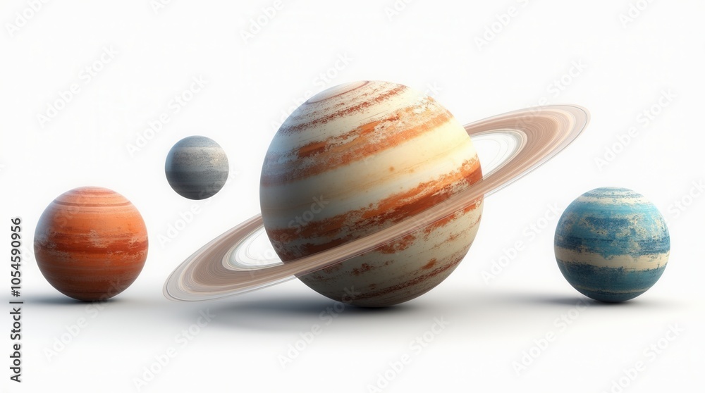 Set Of Realistic Planets Isolated On White Background