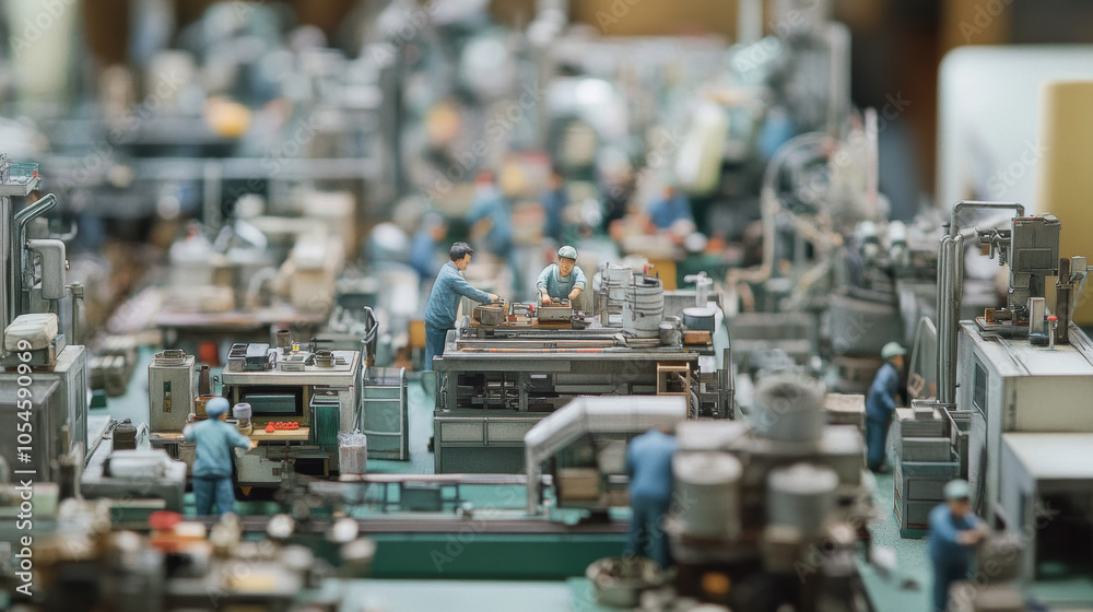 Miniature Model of Factory Workers in an Industrial Setting. Miniature Model of Factory Workers in an Industrial Setting.