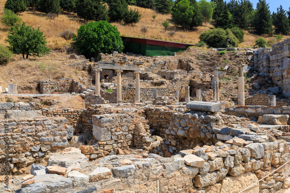 Fototapeta premium Ruins of the ancient city of Ephesus. Cultural heritage of humanity From ancient Greece and ancient Rome. Background
