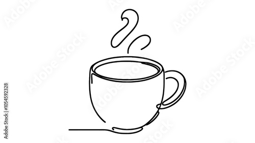 One continuous line illustration of coffee with whipped cream, isolated on white background.
