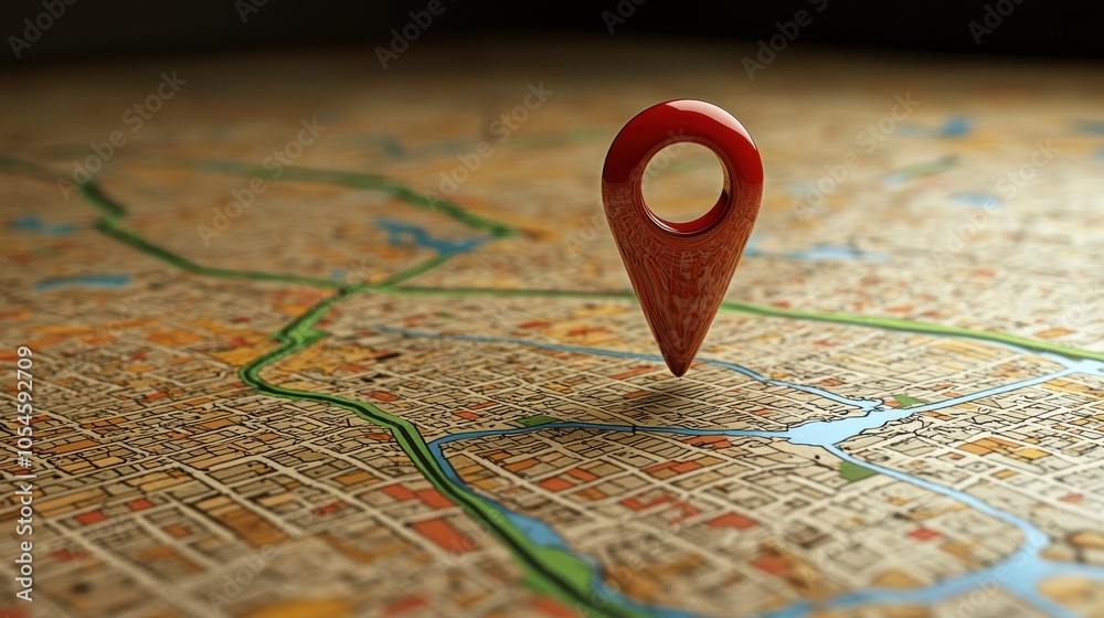 Map Pinpoint Perspective Navigation Marker on Detailed Urban Map with Roads and Rivers Map Pinpoint Perspective Navigation Marker on Detailed Urban Map with Roads and Rivers