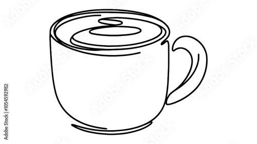 One continuous line illustration of coffee with whipped cream, isolated on white background.