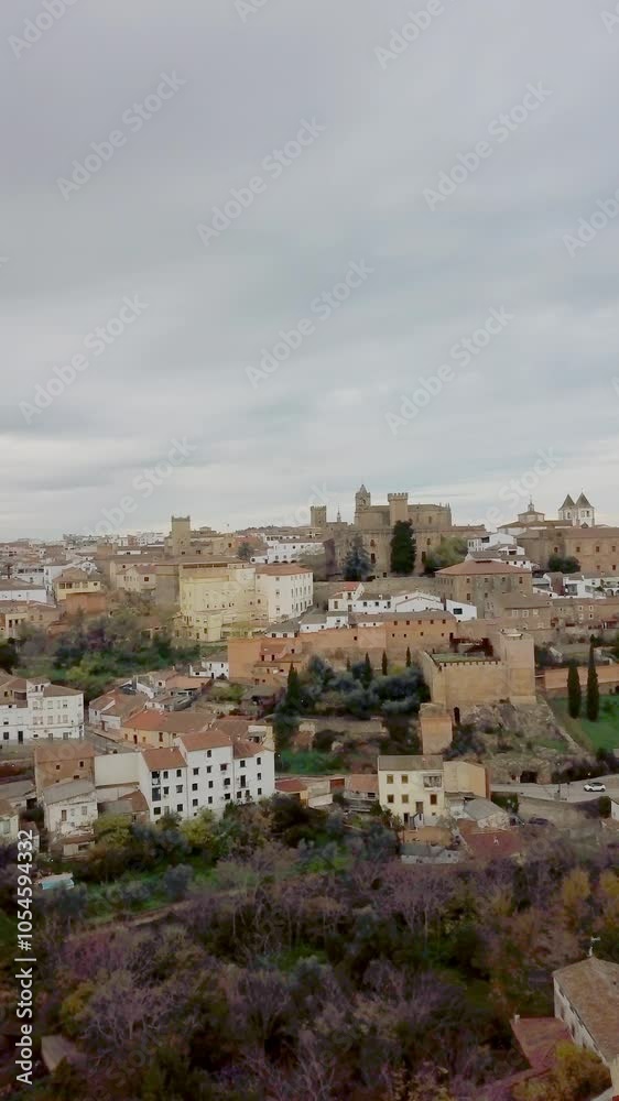 Moody winter drone view sky weather with clouds. Europe Caceres extremadura, Spain Way of St. James Moody winter drone view sky weather with clouds. Europe Caceres extremadura, Spain Way of St. James