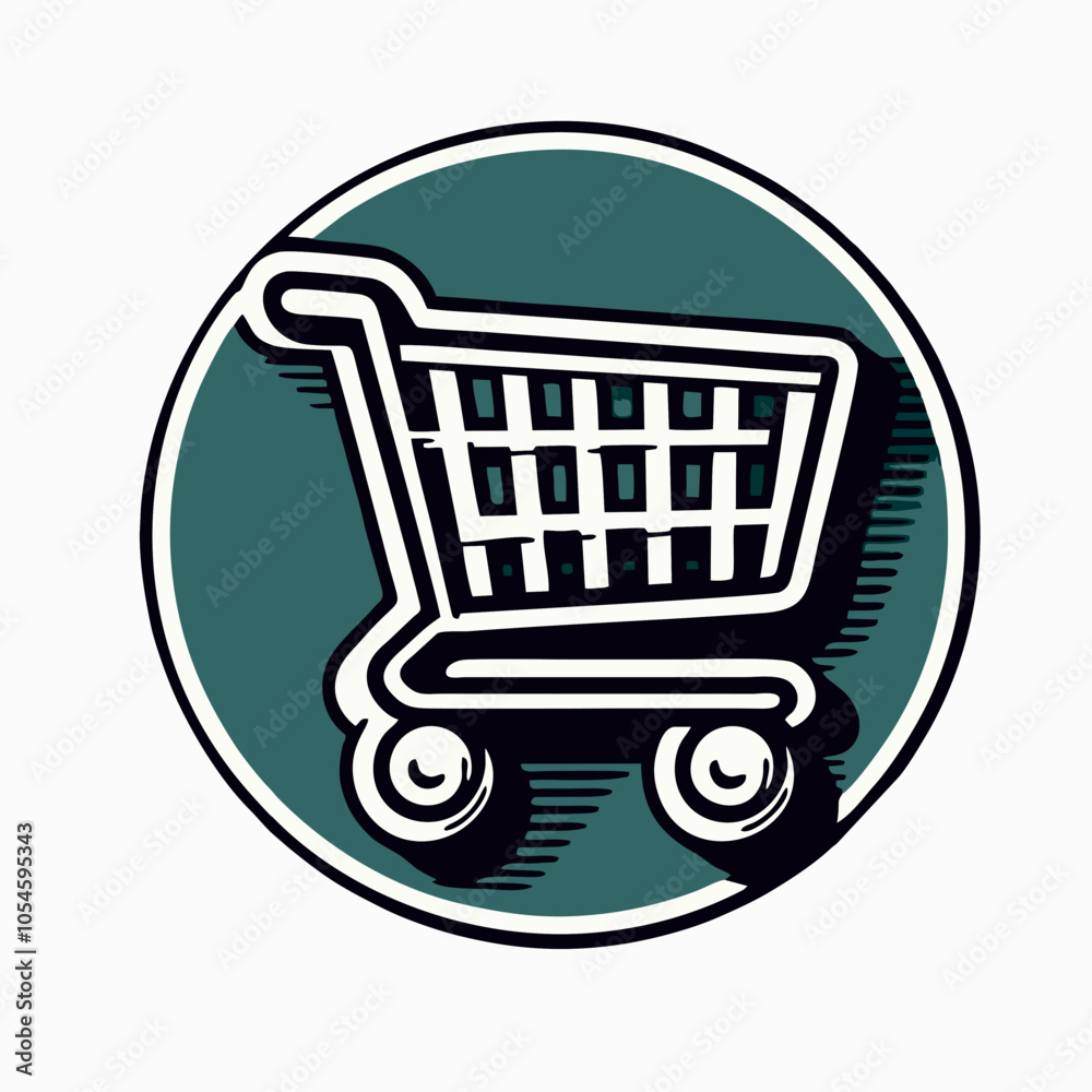 shopping cart icon inside an empty, solid moss green circle in simple contour line drawing style shopping cart icon inside an empty, solid moss green circle in simple contour line drawing style