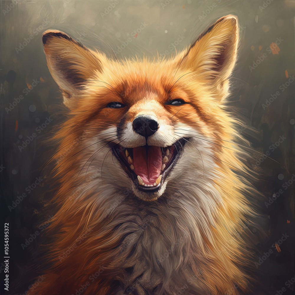 Naklejka premium Happy fox portrait displaying joyful expression