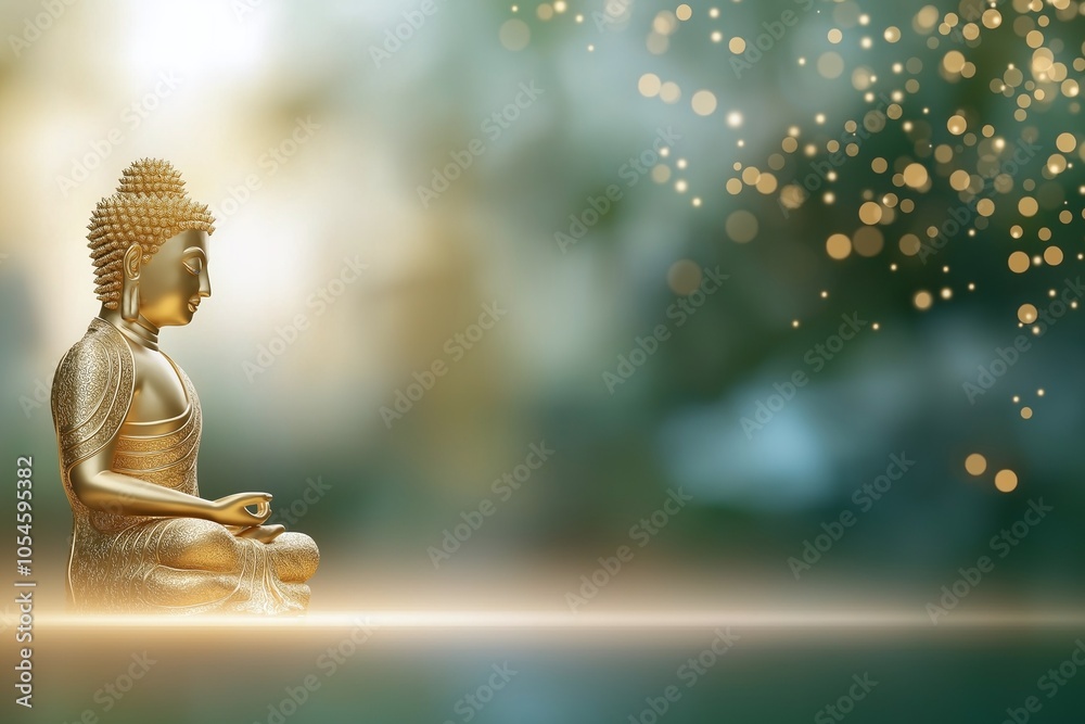 Serene golden Buddha statue against a soft background, embodying peace and tranquility with a touch of divine light. Serene golden Buddha statue against a soft background, embodying peace and tranquility with a touch of divine light.