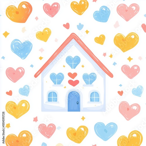 colorful seamless pattern house and heart Abstract colorful seamless holiday pattern