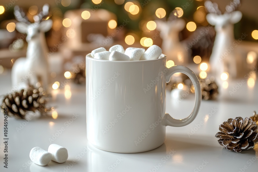 Mockup of 10oz White Mug with Christmas Decorations for Branding