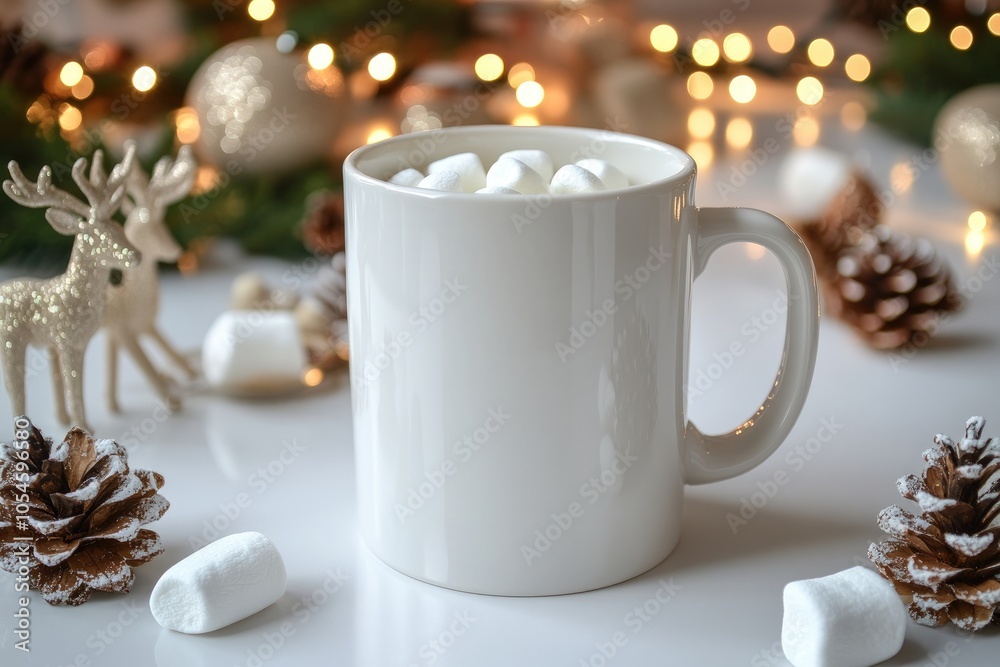 Festive Xmas Mug Mockup with White Ceramic Cup for Holiday Designs Festive Xmas Mug Mockup with White Ceramic Cup for Holiday Designs