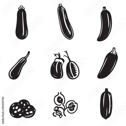 Zucchini in cartoon, doodle style . Image for t-shirt, web, mobile apps and ui. Isolated 2d vector illustration in logo, icon, sketch style, Eps 10, black and white. AI Generative