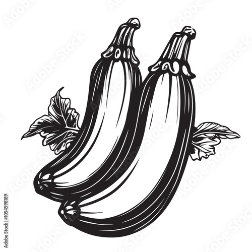 Zucchini in cartoon, doodle style . Image for t-shirt, web, mobile apps and ui. Isolated 2d vector illustration in logo, icon, sketch style, Eps 10, black and white. AI Generative