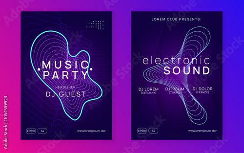 Edm Design. Psychedelic Beat Illustration. Sound Festival Graphic. Techno Flyer. Electro Cover. Blue Party Background. Pink Night Club Event. Green Edm Design