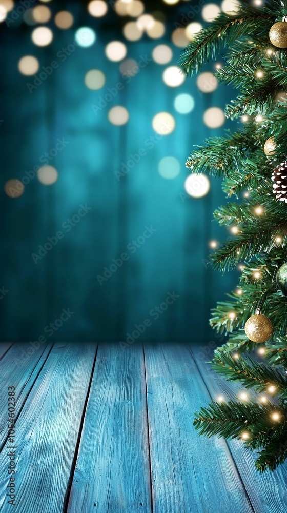 A Christmas backdrop with a tree and presents or gifts and a blue green wall. A Christmas backdrop with a tree and presents or gifts and a blue green wall.