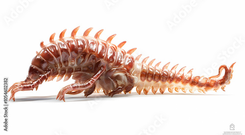 Hallucigenia Realistic on White Background: Witness the Enigmatic Presence of a Bizarre Cambrian Invertebrate with an Elongated Body and Spiny Protrusions photo