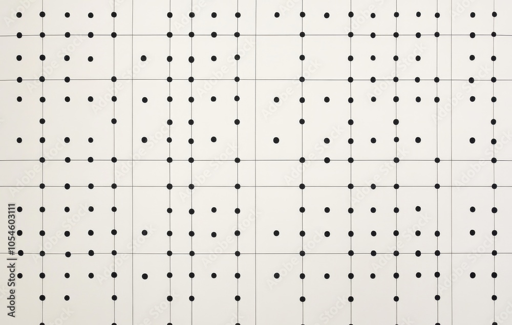 A minimalist white grid pattern featuring black dots on a clean white background A minimalist white grid pattern featuring black dots on a clean white background