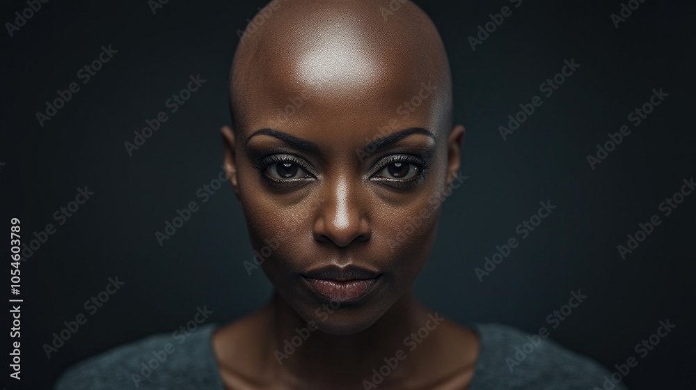 Portrait of a dark-skinned woman suffering from cancer after severe hair loss due to chemotherapy treatment Portrait of a dark-skinned woman suffering from cancer after severe hair loss due to chemotherapy treatment